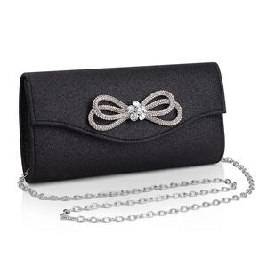 Rhinestone Bow Evening Clutch for Weddings and Parties (Black)